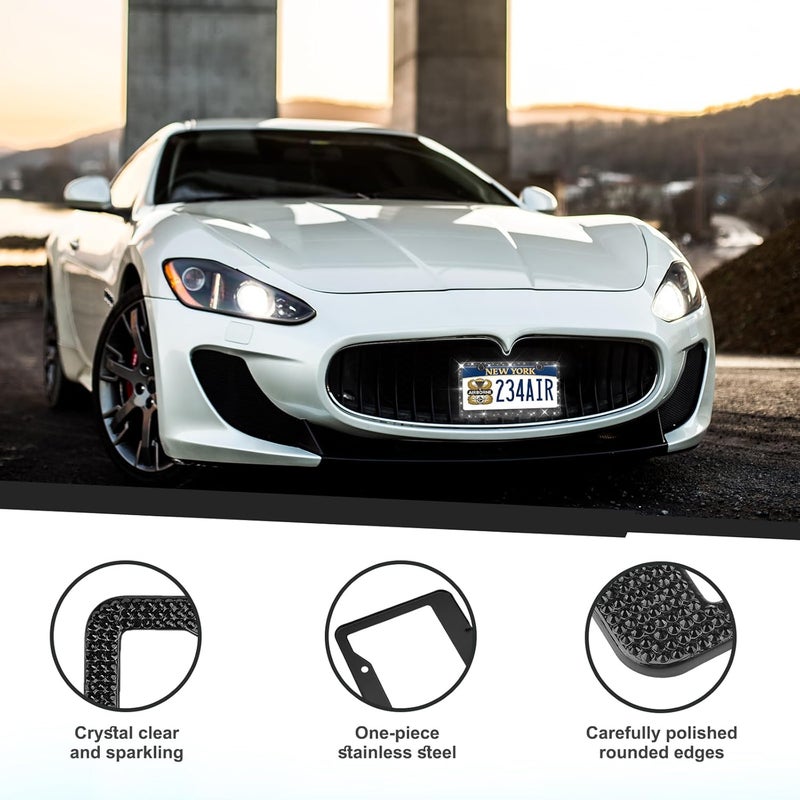Lord Eagle Bling License Plate Frames 2 Pack - Stainless Steel Black Rhinestones Car Accessories with 1200 Crystals, Universal Fit Decorative Diamond Plate Covers for Women Men All Cars - Image 2